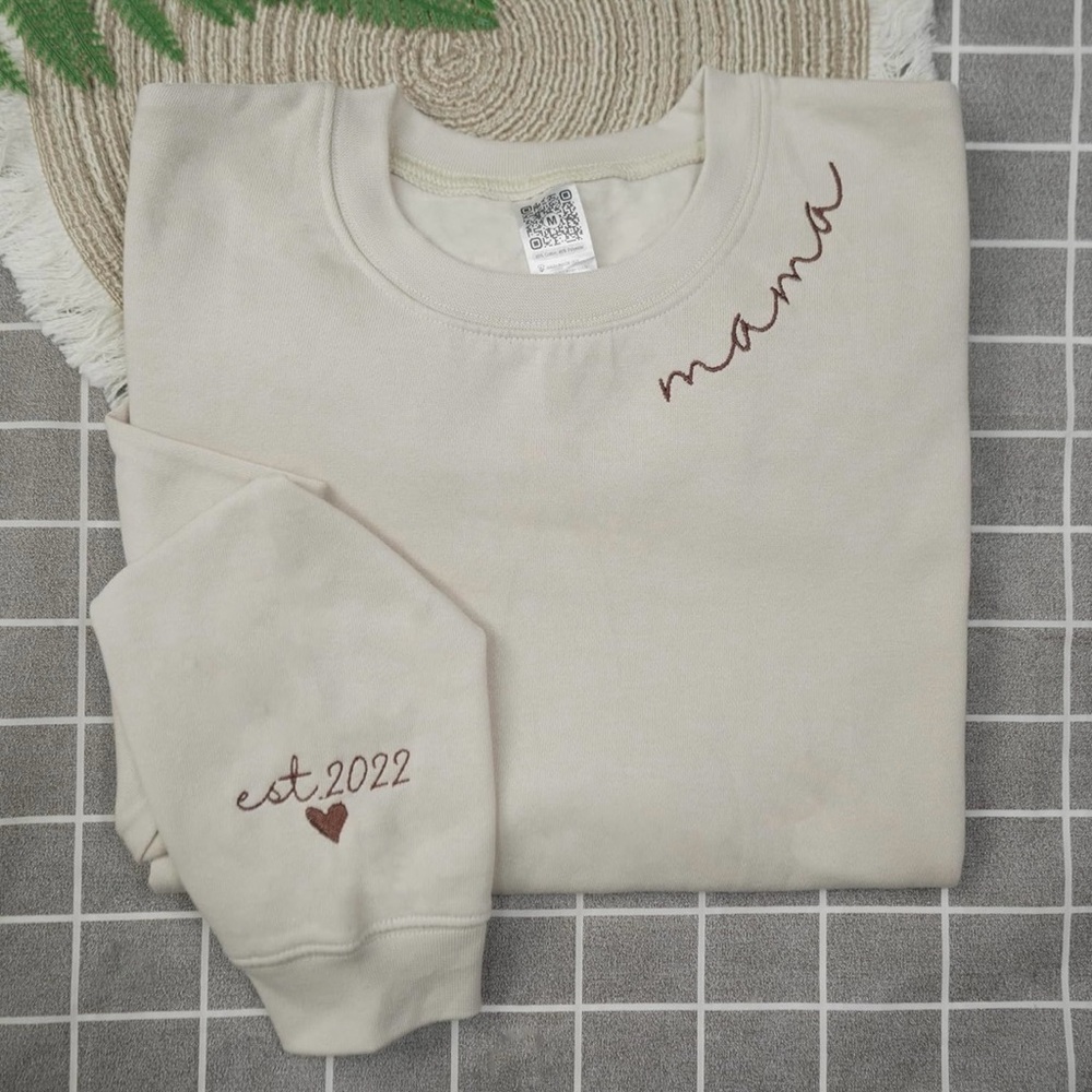 Cream Sweater with ‘Mama Est. 2022’ Embroidered Details